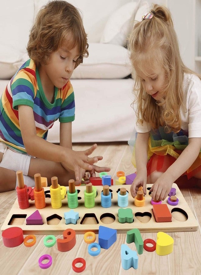 Veemok Wooden Montessori Number Puzzle & Shape Sorter - 3-in-1 Educational Counting, Stacking & Learning Toy for Toddlers & Preschool Kids (Age 3-5) - Image 4